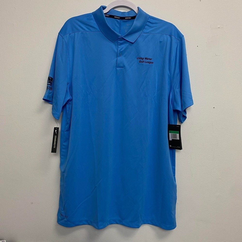 Mens Nike Dri-Fit Standard Fit Heather Woode Golf Club Blue Polo Shirt Sz XL NWT